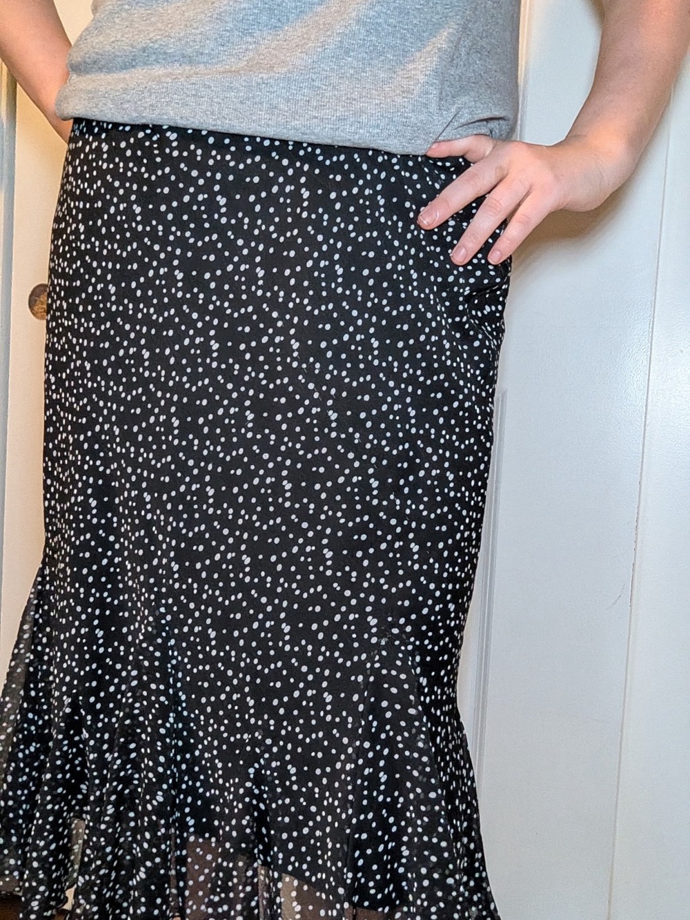 Black and White Polka Dot Midi Skirt